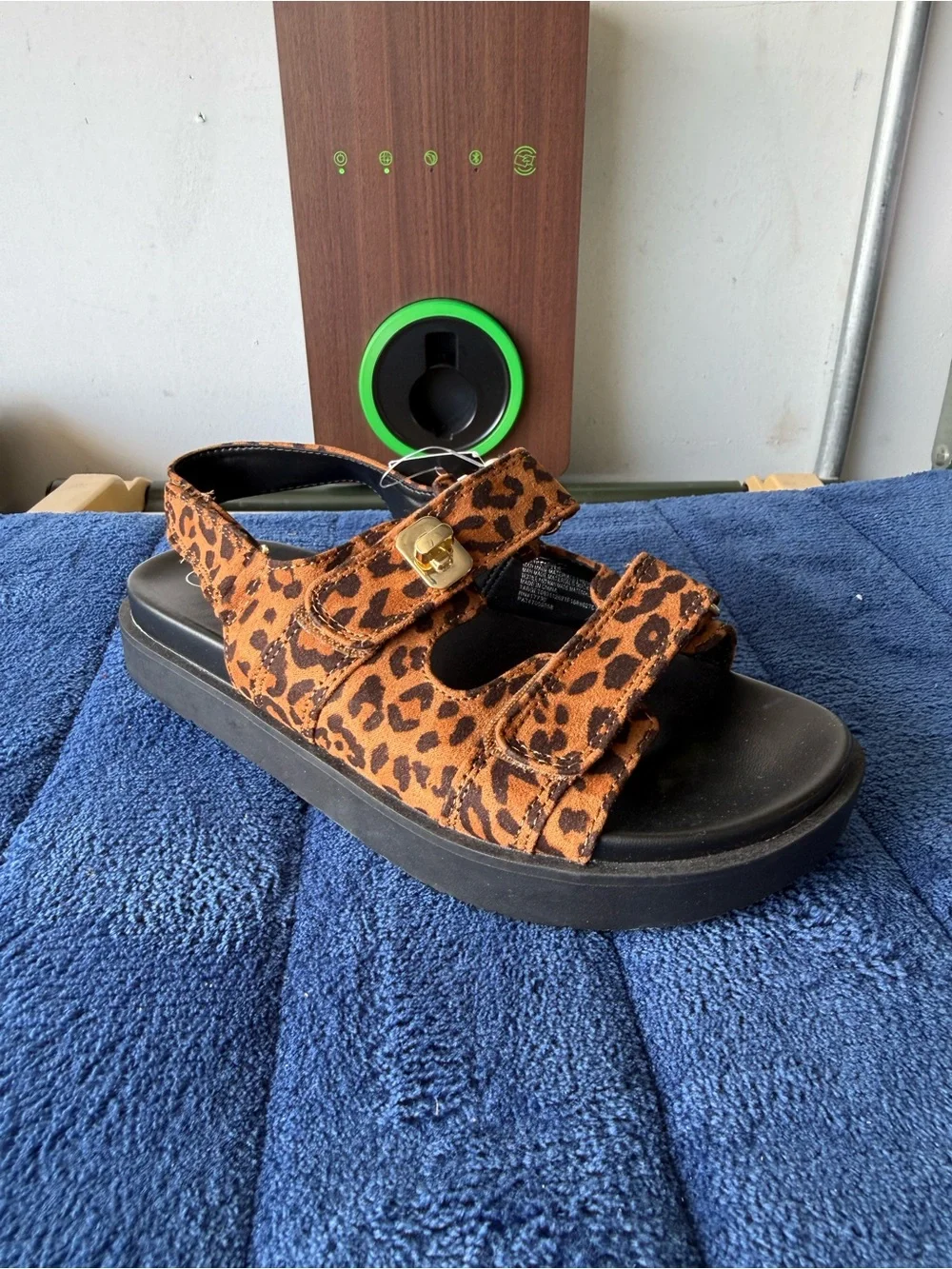 art class Leopard Print Brown Velcro Platform Sandals